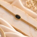 Elegant Gold Mesh Strap Black Dial Women’s Watch | Premium Bracelet