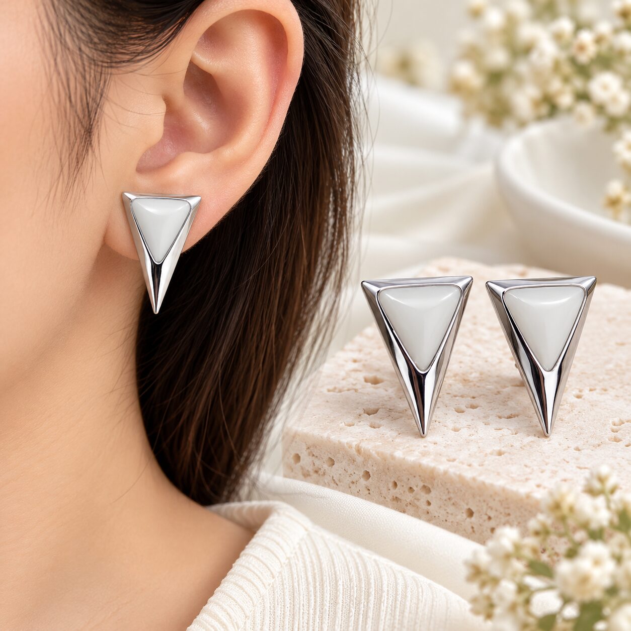 2026/10/1003582340.jpg Korean Minimalist Triangle Stud Earrings | Stainless Steel Statement Earrings - Image 1