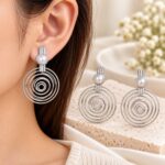 Korean Pearl Spiral Drop Earrings | Elegant Silver Statement Earrings