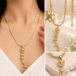 Korean Cat Charm Floral Crystal Necklace | Gold Anti-Tarnish Necklace
