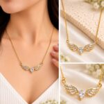 Korean Angel Wing Crystal Necklace | Gold Anti-Tarnish Heart Pendant Necklace