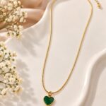 Green Heart Pendant Anti-Tarnish Necklace | Korean Style Stainless Steel Jewellery