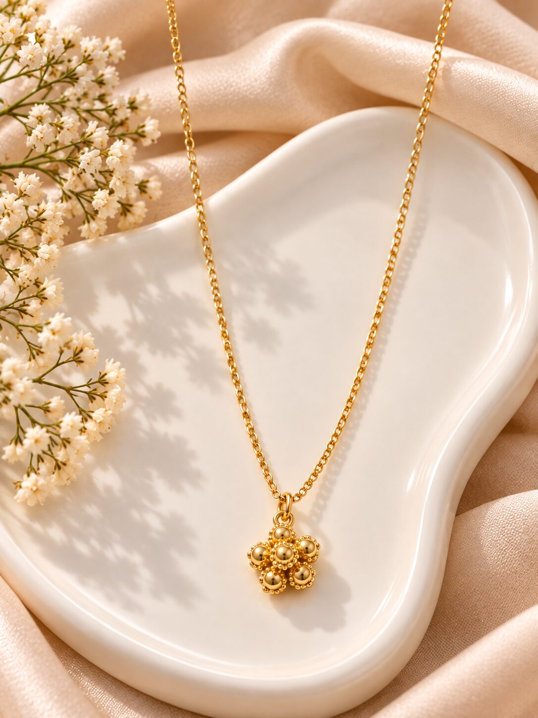 2026/10/1003582378.jpg Gold Floral Pendant Necklace | Korean Style Anti-Tarnish Stainless Steel Jewellery - Image 1