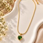 Emerald Green Heart Pendant Necklace | Gold Tone Anti-Tarnish Stainless Steel Jewellery