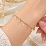 Gold Plated Leaf & CZ Charm Bracelet | Elegant Anti-Tarnish Bracelet