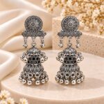 Oxidized Silver Traditional Jhumka Earrings | Antique Tribal Design