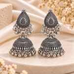Oxidized Silver Teardrop Jhumka Earrings | Traditional Ethnic Design