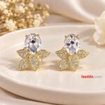 Elegant Crystal Floral Stud Earrings – Gold Finish