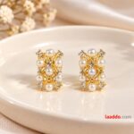 Elegant Pearl & Crystal Gold-Plated Statement Stud Earrings