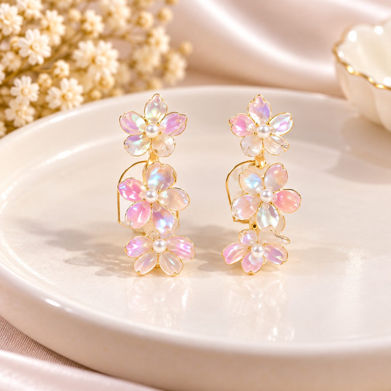 2026/10/1003582492-1.jpg Elegant Iridescent Floral Pearl Drop Earrings – Gold Finish - Image 1