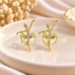 Elegant Ballerina Crystal Bow Earrings – Gold Finish