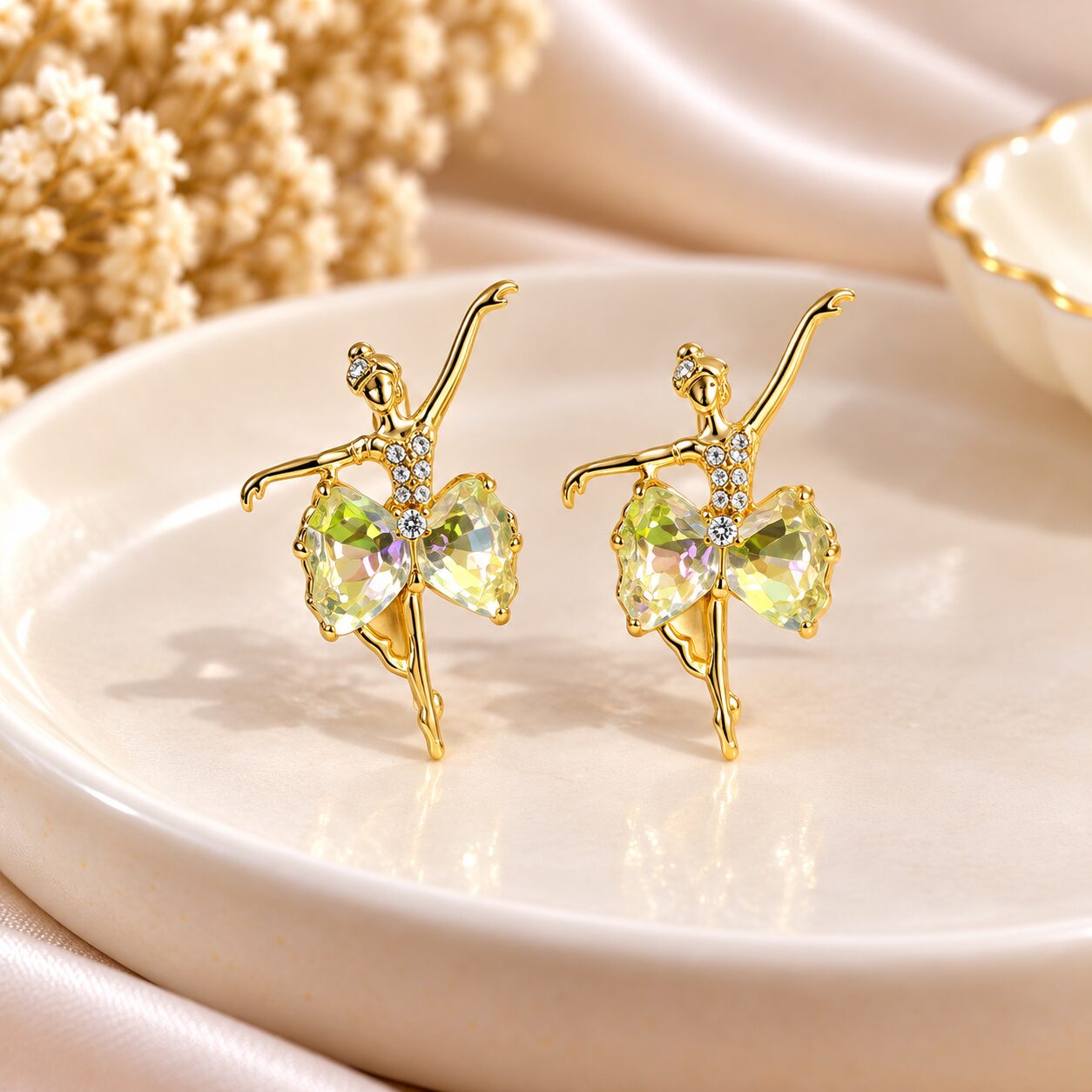 2026/10/1003582496.jpg Elegant Ballerina Crystal Bow Earrings – Gold Finish - Image 1