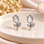 Elegant Rose Flower Crystal Stud Earrings – Silver Finish