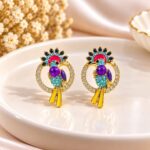 Multicolor Crystal Peacock Hoop Earrings – Gold Finish