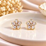 Elegant Crystal Flower Stud Earrings – Gold Finish