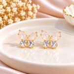 Elegant Butterfly Crystal Stud Earrings – Gold Finish