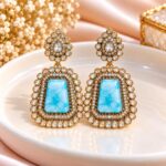Elegant Sky Blue Stone Kundan Chandelier Earrings – Gold Finish