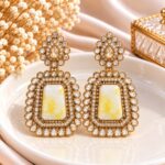 Elegant Cream Yellow Stone Kundan Chandelier Earrings – Gold Finish