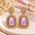 Elegant Pink Marble Stone Studded Drop Earrings