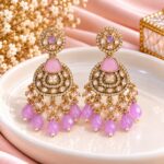Elegant Lavender Stone Kundan Jhumka Earrings