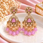 Elegant Pink Stone Designer Chandelier Earrings