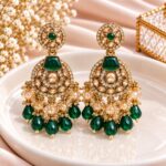 Elegant Green Stone Gold-Tone Designer Jhumka Earrings