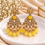 Elegant Yellw Stone Gold-Tone Designer Jhumka Earrings