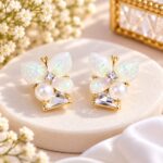 Premium Butterfly Pearl Crystal Stud Earrings