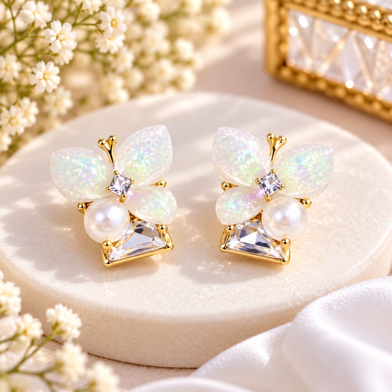 2026/10/1003582547-1.jpg Premium Butterfly Pearl Crystal Stud Earrings - Image 1