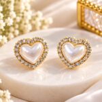 Premium Korean Heart-Shaped Pearl Crystal Stud Earrings