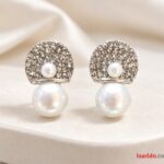 Silver-Tone Rhinestone Pearl Drop Earrings for Women – Korean Fashion Jewellery