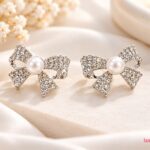 Silver-Tone Crystal Bow Pearl Stud Earrings for Women – Elegant Korean Fashion Jewellery