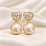 Gold Plated Crystal Heart Pearl Drop Earrings for Women – Elegant Party Wear Jewellery