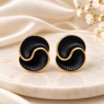 Black and Gold Spiral Design Stud Earrings for Women – Elegant Western Party Wear Jewellery