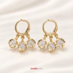 Gold Tone White Stone Charm Hoop Earrings for Women | Korean Style Fashion Jewellery