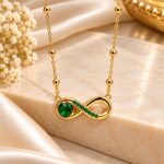 Gold Plated Green Stone Infinity Pendant Necklace for Women | Elegant Korean Fashion Jewellery