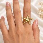 Gold Plated Starfish Design Statement Ring for Women | Trendy Korean Fashion Jewellery
