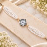 Elegant White Pearl Beaded Bracelet Watch for Women – Gold Accent Minimalist Designer Fashion Watch