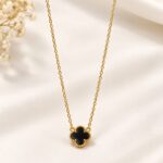 Gold Plated Black Clover Pendant Necklace for Women – Korean Style Elegant Jewellery