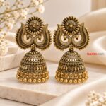 Antique Gold Floral Filigree Jhumka Earrings for Women – Traditional Ethnic Jewellery
