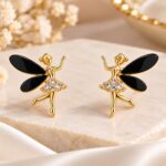 Elegant Gold Fairy Black Wing Crystal Stud Earrings for Women – Korean Fashion Jewellery