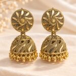 Antique Gold Finish Spiral Design Traditional Jhumka Earrings for Women