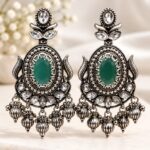 Green Stone Oxidized Silver Traditional Jhumka Earrings for Women |