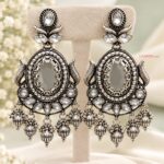 Oxidized Silver Crystal Stone Traditional Jhumka Earrings for Women | Ethnic Jewellery |