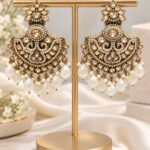 Antique Gold Pearl & Champagne Stone Traditional Bridal Chandbali Earrings | LAADDO.com