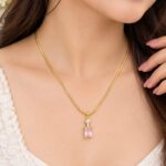 Elegant Gold-Plated Pink Crystal Pendant Necklace for Women | Minimal Korean Style Jewellery |