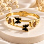 Gold-Tone Black Butterfly Design Openable Cuff Bracelet for Women – Premium Fashion Jewellery |