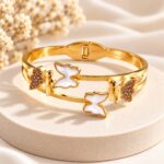 Gold Plated Butterfly & Bow Charm Bracelet for Women | Korean Style Anti-Tarnish Bangle