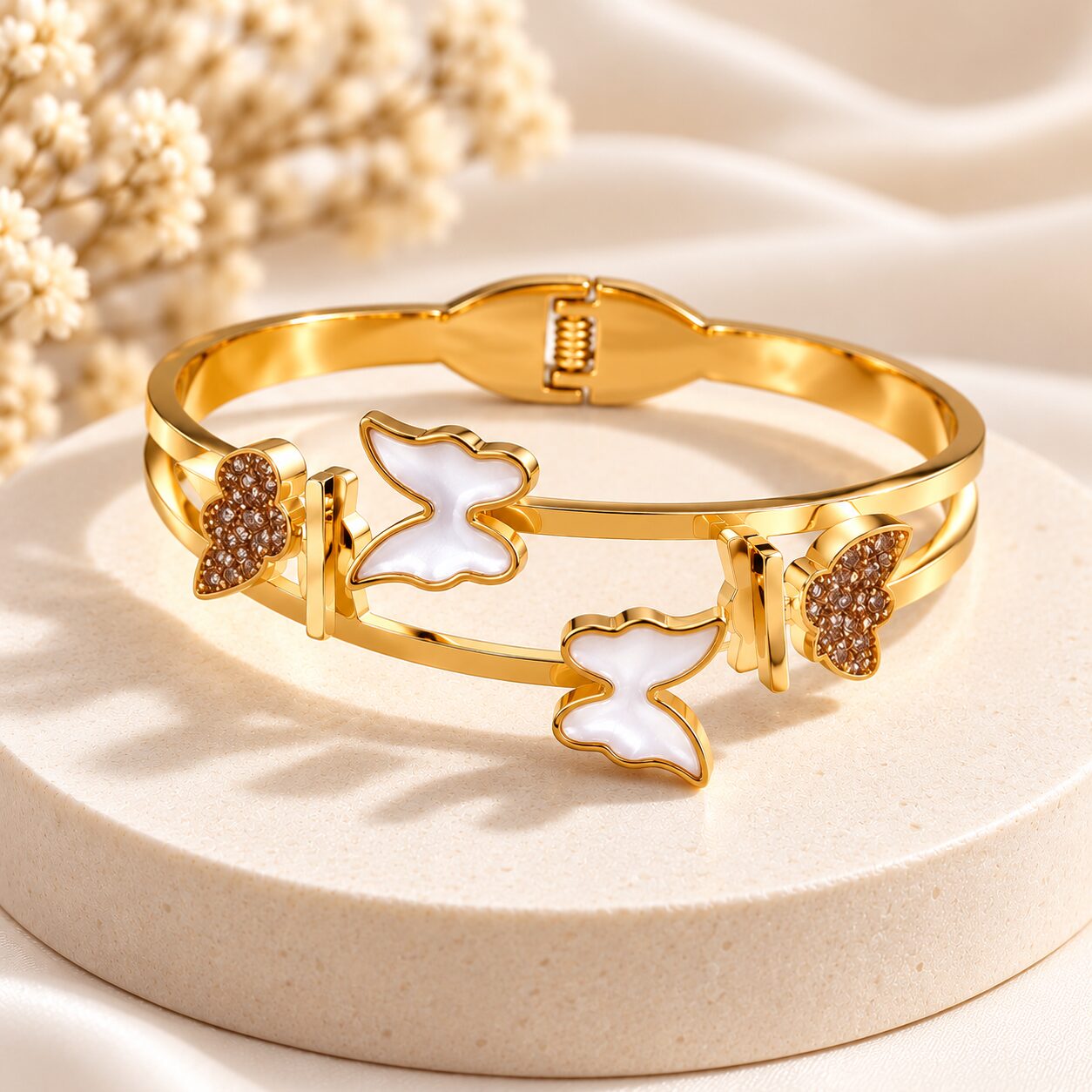 2026/10/1003582794.jpg Gold Plated Butterfly & Bow Charm Bracelet for Women | Korean Style Anti-Tarnish Bangle - Image 1