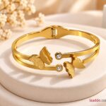 Gold Plated Butterfly Charm Double-Band Bracelet with Crystal Accents for Women | Korean Style Anti-Tarnish Jewellery
